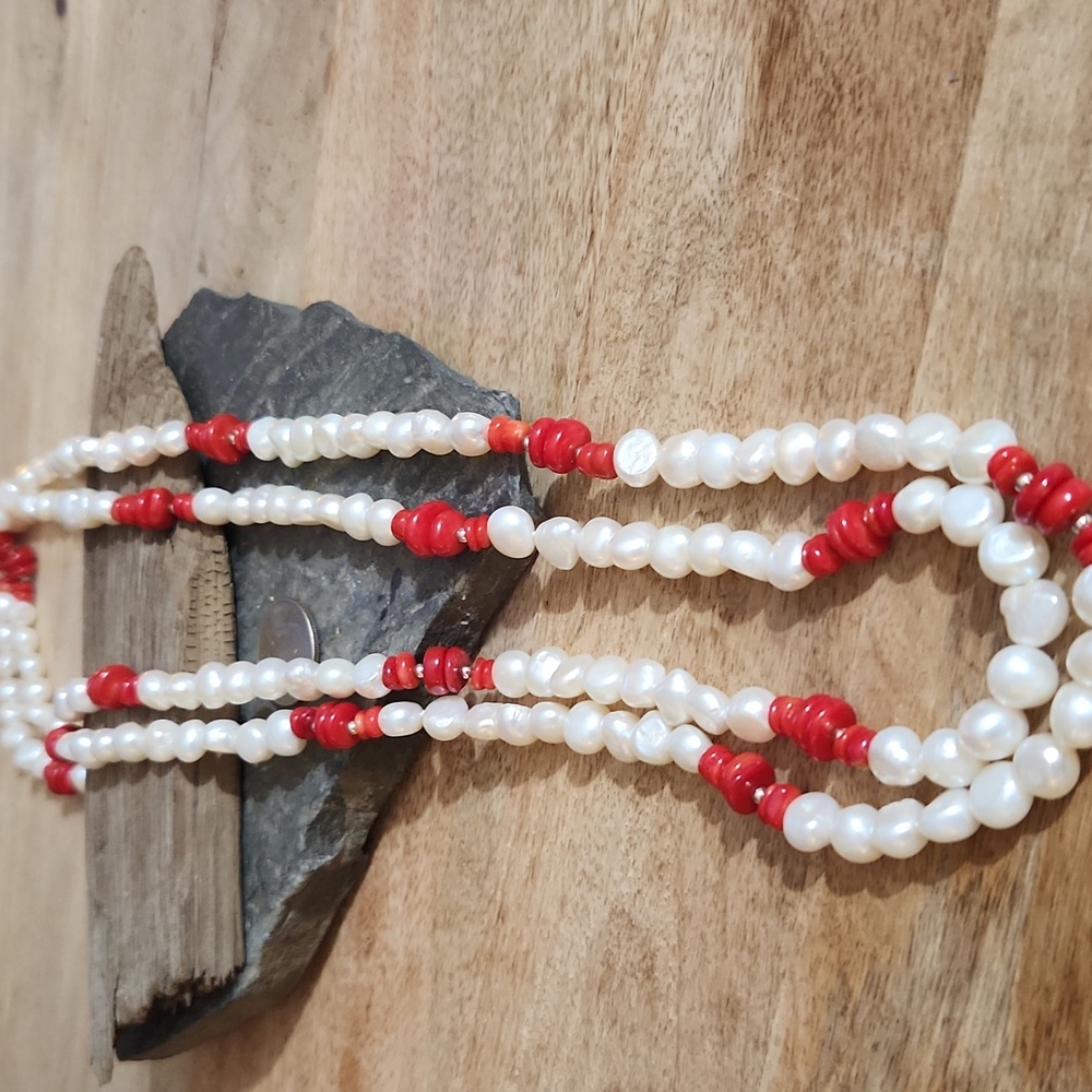 Geniune Pearl, and Coral Necklace 72 Inches! NWOT